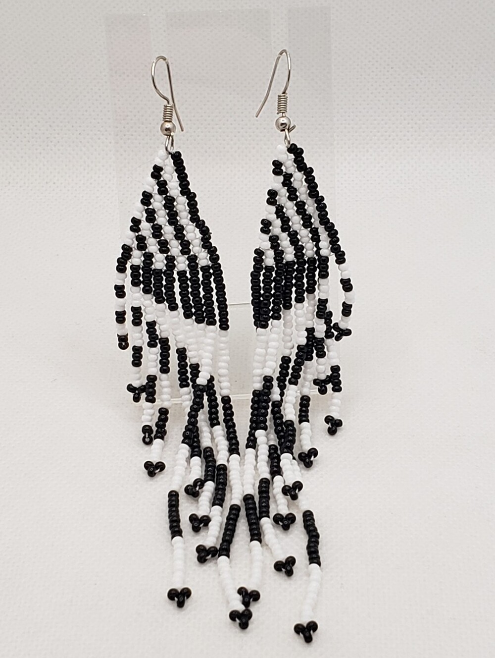 Black And White Beaded Drop Earrings
